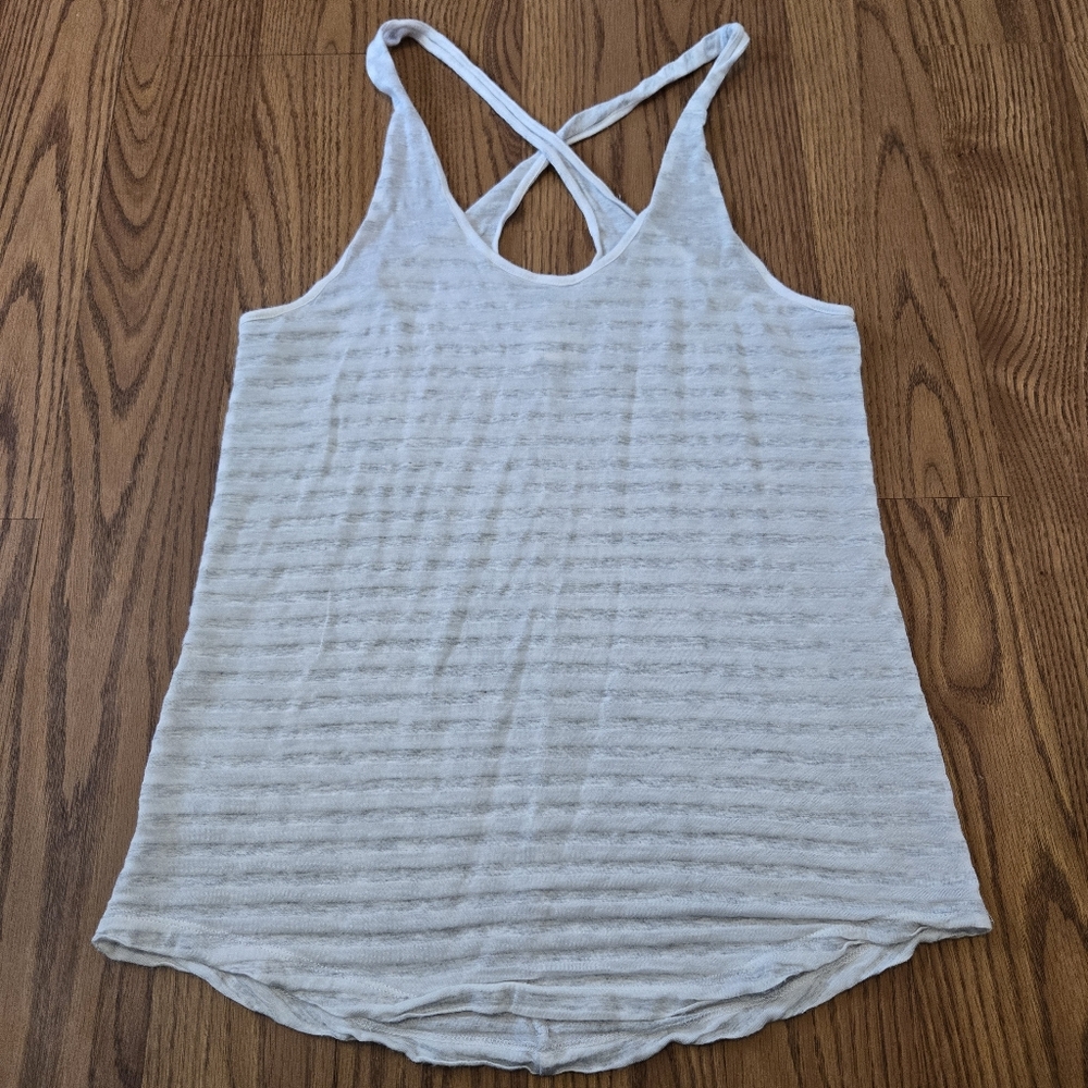 Lou & Grey White Gray Striped Tank Top Racerback Muscle Tee Cotton Active Gym S